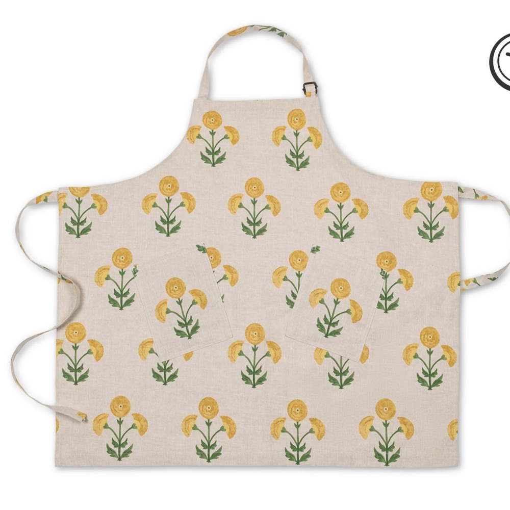 Schumacher Matouk Portuguese linen apron in Gisele Marigold